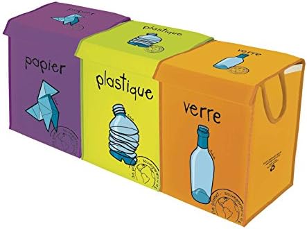 Design France set of 3 x 36L recyclers made from 100% recycled materials for glass, paper &amp; plastic, 2 colour options (Multicolour)