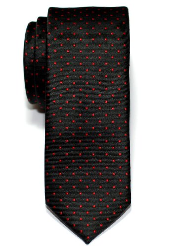Retreez Corbata de microfibra fina con puntitos para hombres Negro con el punto rojo