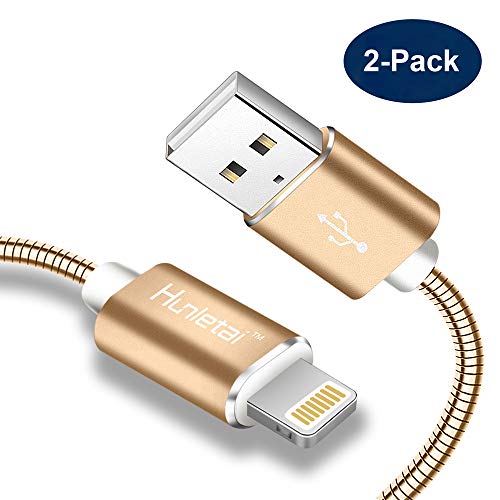 Hunletai C  ble iPhone  1M Lot DE 2  Chargeur iPhone M  tal Cable Lightning vers USB pour iPhone x 8 8 Plus 7 7 Plus SE 6s 6s Plus 6 6 Plus 5c 5s 5  iPad Pro Air Mini -Golden