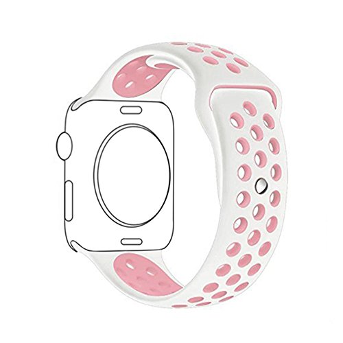 Ontube para Apple watch Correa Nike   Serie 1 Serie 2  Soft Silicona Estilo Deportivo Reemplazo para iWatch Correa M L 38mm Blanco Rosa claro
