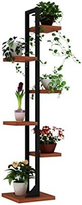 NNIU- wrought iron multi-storey flower racks, indoor landing solid wood balcony plant shelf, multi-function flowerpot stand 143cm H ( Color : A )