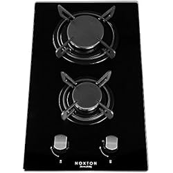 NOXTON Built-in 30cm 2 brûleur gaz plaque de cuisson Domino noir cuisinière en verre avec kit GPL & FFD [Classe énergétique A +]