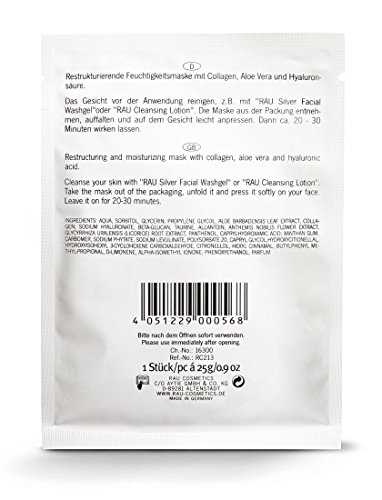 RAU Collagen & Hyaluronic Acid Mask, Vliesmaske mit Hyaluronsäure, Collagen, Aloe Vera & Kamille, intensive Feuchtigkeitsmaske (10 Stück) - 3