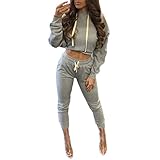 Sannysis Damen Kapuzenpullover Split Clubwear Bodycon Casual Outfit Sportbekleidung Set