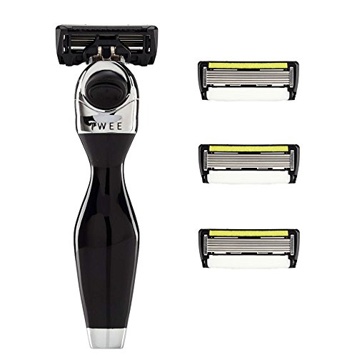 SHAVE-LAB - TWEE - Manual Razor with 4x Razor Blades (P.6+1 - 6 blades + trimmer - for men, black)