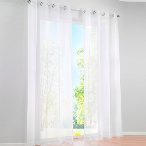 Voile Vorhang Ösen Gardinen Schal UNI Transparent Ösenvorhang 1er-Pack BxH 140x145cm Weiß