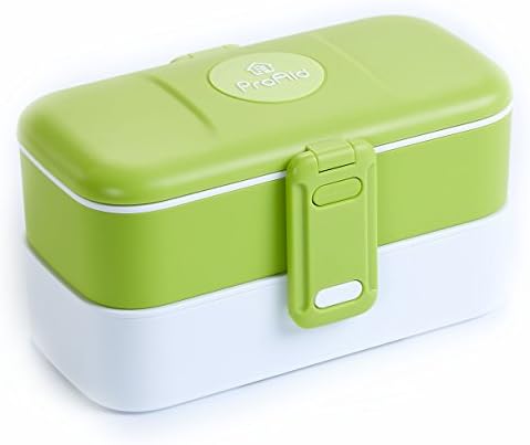 ProAid Bento Box - 2 Layers Design Leakproof Bento Lunch Box with Stainless Steel Cutlery, BPA Free Safe for Microwave Fridge and Dishwasher, Green