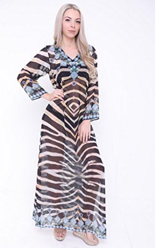Aftershock London Charli Multicoloured Silk Embellished Zebra Print Kaftan (M)