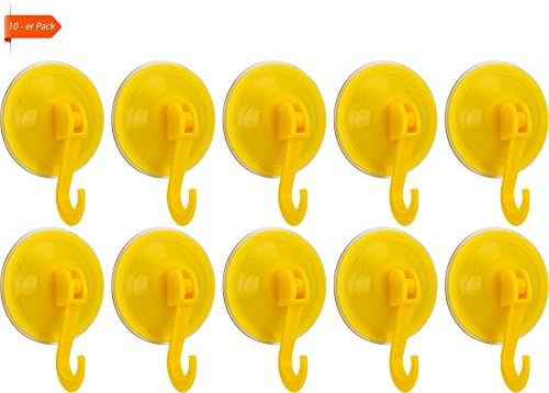 Rusty Bob - Wall hook set with suction cup - for kitchen &amp; bathroom, plastic (for glass, ceramic tile), 15kg load capacity, without drilling - 10 Yellow