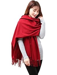 Butterme Mujer Señoras Grande Suave Plaid Lujoso Sólido Pashmina Cashmere Blend Shawl Wrap Bufanda(Vino tinto)