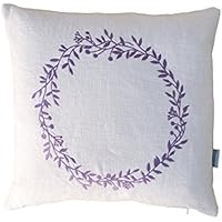 Leinen Kissen, Kranz-Motiv lila 