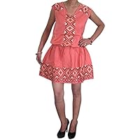 Mogul Interior Bohemian Sundress Cotton Printed Peach Fashionable Resort Wear Flirty Short Dresses