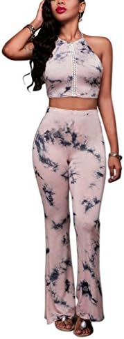 SunIfSnow Women Tie Dye Crop Top Camisole Two Piece Jumpsuit Outfits Pants Set Print Rompers S