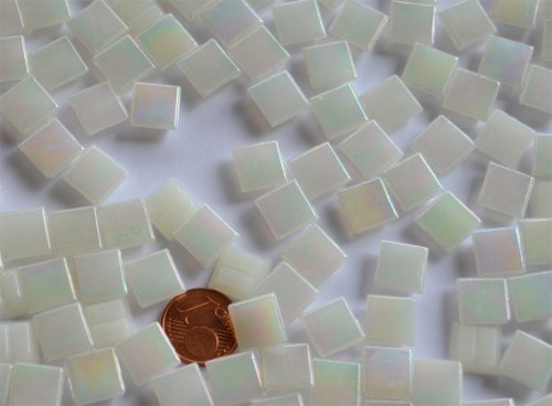 200 St. Glas- Mosaiksteine weiß mit Regenbogenschimmer 1x1cm, ca.136g - 5