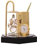 Deals Outlet Ganesh Ji Crystal Showpiece,Classic Table Clock & Stylish Pen Stand - Brass & Stainless Steel ,In Gold & Silver Plating