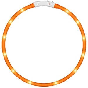 KEKU LED Collar de Perro de Mascota, llevó USB Recargable Collar de Seguridad para Mascotas Impermeable hasta la Longitud de 50 cm (19.5in) Collar de Destello Ajustable (Amarillo)