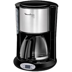 Moulinex FG362810 Cafetière Filtre Principio Programmable 10-15 Tasses Verseuse Verre Anti-Goutte Maintien au Chaud Café Inox