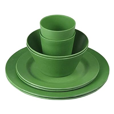 10t Bambooset Forest Vaisselle De Camping En Bambou Vert