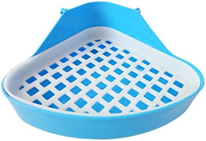 Rabbit Hamster Plastic Triangle Potty Bowl Training Litter Toilet Blue