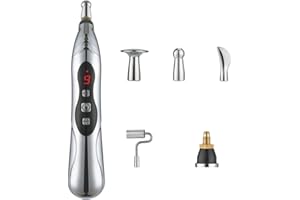 SMELEYOU Hand Massager Electronic Acupuncture Pen 9 Gears USB Rechargeable Acupuncture Pen for Pain Relief Vibrating Pen with 5 Massage Heads for Pain Gone Relief
