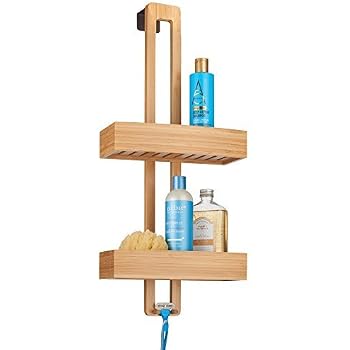 Étagère Douche Bambou Relaxdays | 3 Plateaux + 2 Crochets | 71x29,5x13,5cm | Rangement Salle De Bain