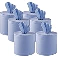 6 x Big 150m Blue Roll Centrefeed Flat Sheet ROLL Centerfeed Paper Wipe Towel Tissue (Six150m Rolls)