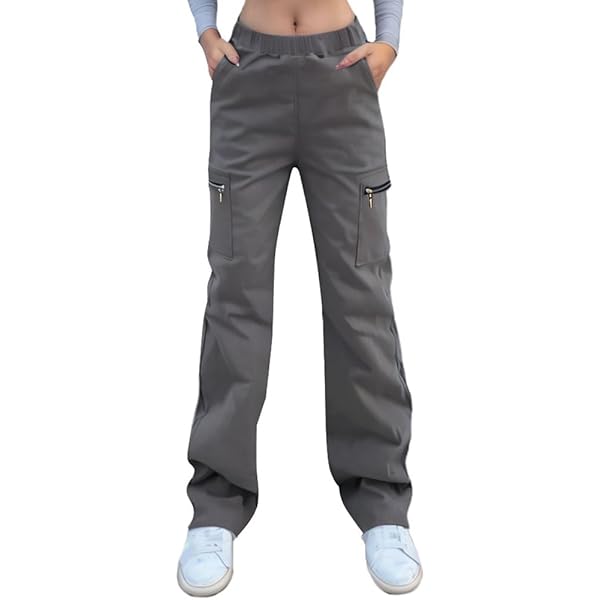Nuofengkudu Harembroek Cargobroek voor dames, joggingbroek, stretch, hoge taille, 4 zakken, cargobroek, Y2k jogger, track pants, gothic, vintage, werkbroek, streetwear, outdoorbroek, M