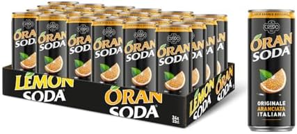 Oransoda | Bevanda Gassata all'Arancia, 24 Lattine da 33 cl, Originale Aranciata Italiana, Rinfrescante, con Succo di Arance Siciliane, Senza Coloranti