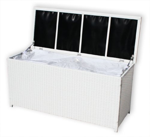 KMH®, Kissentruhe / Kissenbox „Emma“ aus weissem Polyrattan (4 String) (#106090) - 2