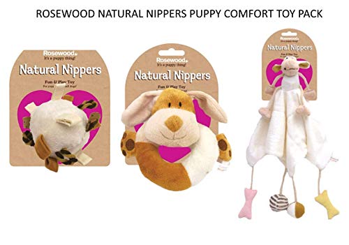 Rosewood Lot de 3 Naturel Nippers Chien en Peluche Chiot Confort Jouets en Peluche Bague Loopy Boule Multi activité Couverture