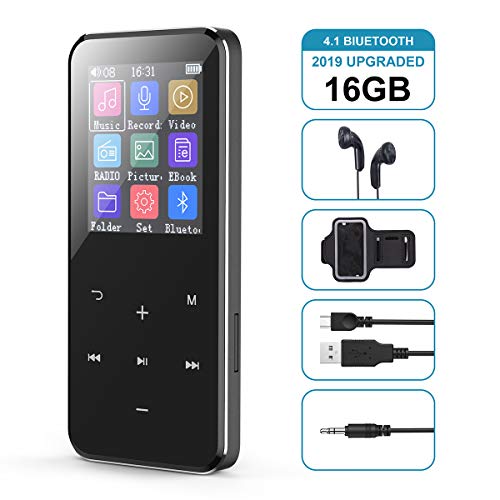 CACAGOO 16 GB Reproductor MP3 Bluetooth 4.1, hasta 128GB  Grabador y Podómetro,Auricular,Cable AUX y Brazalete incluidos