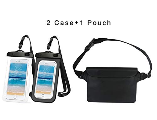 2 Waterproof Cellphone Dry Bag Case & 1 Waterproof Pouch Dry Bag Case Waist Strap with Waist/Shoulder Strap Pack, Black(2 Case + 1 Pouch)