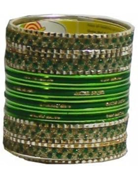 Indische Bangles 24 Armreifen Lovely gold 6,5 cm mit Bindis Bollywood Sari Schmuck