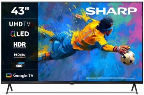 Sharp 43HP5365E - GOOGLE TV, 43" UHD,FRAMELESS,60Hz, QLED HDR10,Dolby Vision HDR,Google Assistant con microfono,Chromecast,Bluetooth, DOLBY Atmos 2x10W, HDMI 2.1 x4, USBx2, Colore nero