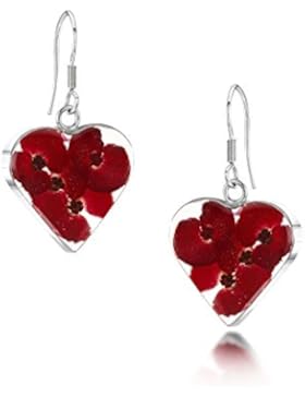 Shrieking Violet: Ohrhänger - rote Mohnblüten - Herz - 925 Sterling Silber