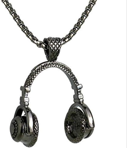 TINGTING Necklace Music Earphone Pendant Necklace Titanium Steel Hip Hop Necklace 51Cm (Including) -80Cm (Including),Black