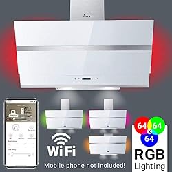 Hotte aspirante murale (80 cm, acier inoxydable, verre blanc, WIFI, très silencieux, 605 m³/h, 4 marches, éclairage LED RVB, touches à détecteur TouchSelect) HERMES807WM - KKT KOLBE
