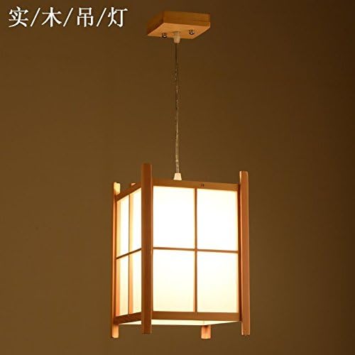 GQLB Japanese Tatami Chandelier Hanging Chandeliers (200*200*300Mm), Solid Wood Vellum White Light