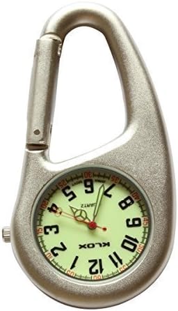 Silver Clip on Carabiner FOB Watch Green Luminous Dial Ideal for Doctors Nurses