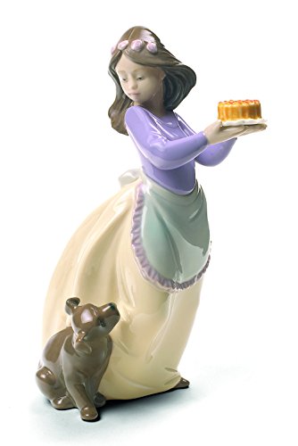 Nao Porcelain by Lladro PUPPY'S BIRTHDAY (SPECIAL EDITION) ( GIRL HOLDING CAKE WITH PUPPY DOG ) 2001700