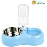 RayMoon 2 in 1-Design Hundenapf Doppelte Schale Schüssel mit Automatischer Wasserflasche für Haustier Blau