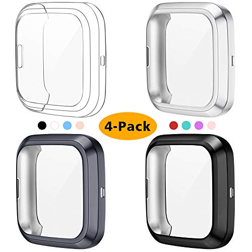 KIMILAR Funda Compatible con Fitbit Versa 2 Protector de Pantalla (NO para Fitbit Versa/Versa Lite/SE), [4 Pack] Suave TPU Cubierta Cover Case para Versa 2 Smartwatch, Negro/Grafito/Plata/Claro