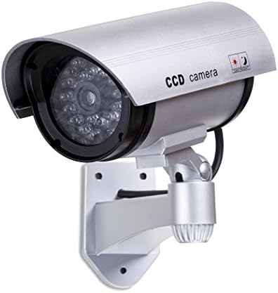 Outdoor Fake Dummy Imitation Camera - CCTV Security Camera Glow IR LEDs Bullet Shape Bright Silver