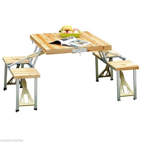 Stylish Sturdy Portable Folding Picnic Table Complete with 4 Stool Chairs \ Camping Hiking Survival Outdoor Gadget Stuff Travel Gear Camp Cooking Tent Sleeping Trekking Man Person Birthday Gift Family Backpack Men Women Clothing Backpacking Package Shop Store Room Bed Large Small Summer Campfire Big Kids Items Portable