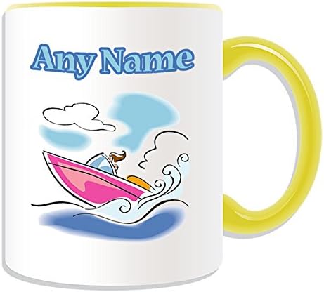 Personalised Gift - Motorboat Mug (Transport Design Theme, Colour Options) - Any Name/Message on Your Unique - Driver Water Speedboat Powerboat Engine Go-fast Boat Race Yacht Cruiser