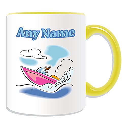 Personalised Gift - Motorboat Mug (Transport Design Theme, Colour Options) - Any Name/Message on Your Unique - Driver Water Speedboat Powerboat Engine Go-fast Boat Race Yacht Cruiser