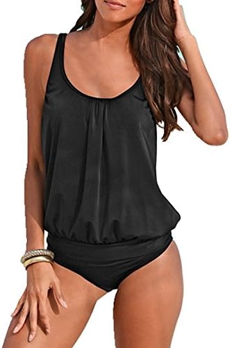 AHOOME Women Two Piece Swimwear Sporty Tankini Set Printed Floral Casual Beachwear Swimming Costume