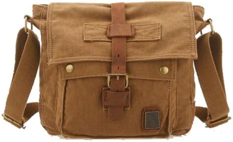 SAIERLONG Men's And Women's messenger bags shoulder handbags brown Canvas Genuine Leather