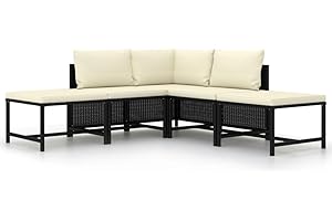 vidaXL Set de Sofás de Jardín 5 Piezas y Cojines Patio Terraza Balcón Salón Sala de Estar Exterior Muebles Mobiliario Almohada Ratán Sintético Negro
