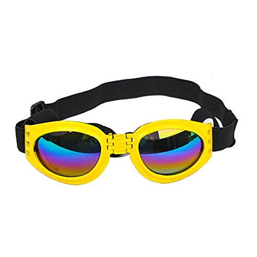 Kaisir Mascotas perro gato protector UV gafas de sol plegables lentes ojo desgaste protección con correa ajustable (amarillo)